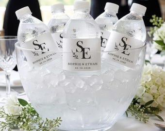 Waterproof Wedding Water Bottle Labels - Elegant Monogram Black Tie Bottled Water Stickers
