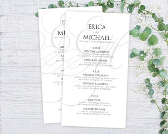 Elegant Wedding Itineraries - Wedding Schedule Cards - Welcome Cards - Custom Wedding Itinerary Card - Printed Wedding Schedules - #wdiS-257