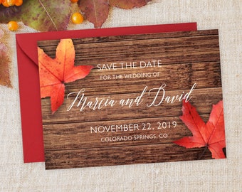 Autumn Wedding Save The Date, Fall Save the Dates, Wedding Date Announcement Card, Printed Cards #satd-234