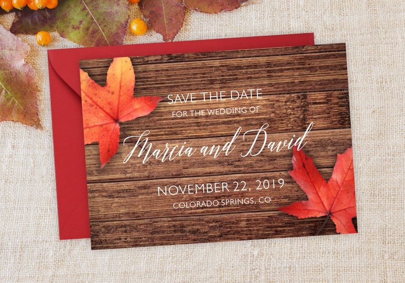 Autumn Wedding Save The Date, Fall Save the Dates, Wedding Date Announcement Card, Printed Cards satd-234 image 1