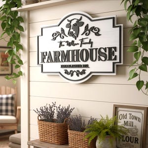 Custom Family Farmhouse Sign, Last Name Welcome Wall Signs, Farm Themed Country Decor image 1