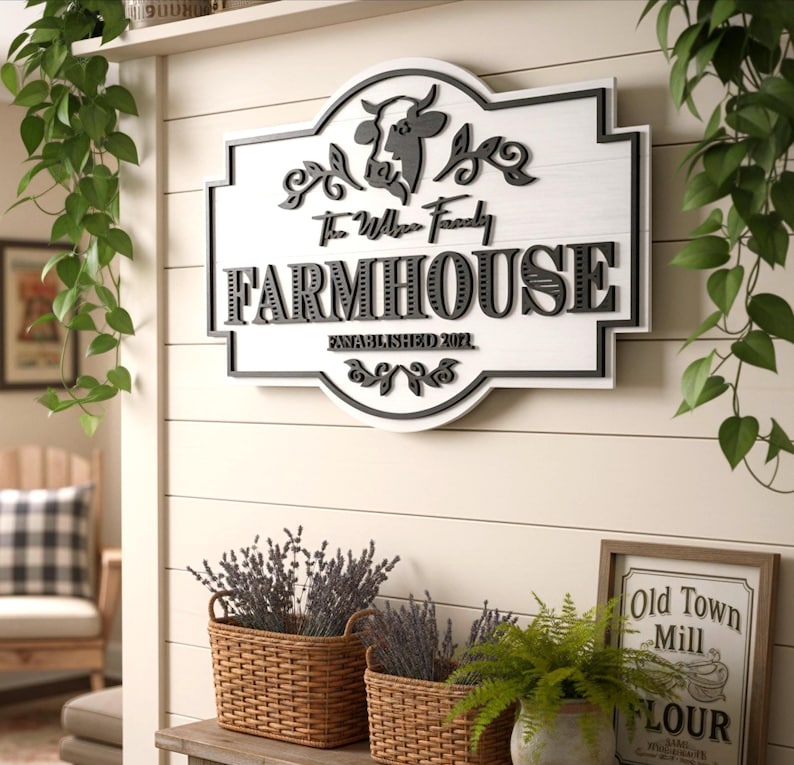 Custom Family Farmhouse Sign, Last Name Welcome Wall Signs, Farm Themed Country Decor image 1