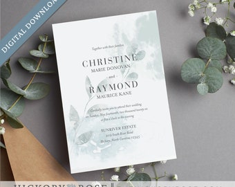 INSTANT DOWNLOAD Invitation, Editable Invitation Template, Dusty Blue Wedding Invite Template, Printable Invitation Templates | #wdi-393