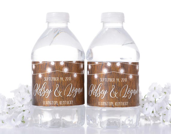 Rustic Wedding Water Bottle Labels - Vintage Wedding Favor - Hanging Lights Wedding Stickers - Custom Wedding Water Bottle Labels - wdiW-263 Il_570xn