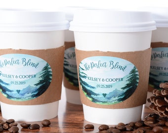 Wedding Cups - Mountain Wedding Coffee Cups - Beverage Supplies - Wedding Coffee Cups and Labels - Hot Chocolate Cups & Sleeves - #wdiCF-249