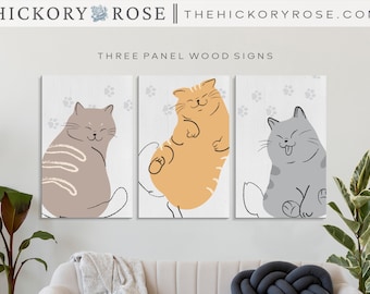 Cute Cat Wall Decor | 3-Panel Wood Sign | Wooden Panel Sign | Cat Themed Art, Cat Gifts, Cat Home Decor | Wooden Wall Signs, Custom Cat Art