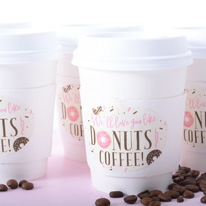 Baby Shower Cups Donut Baby Shower Coffee Cups Beverage Cups Hot Cocoa Cup Sets Gender Reveal Coffee Cups & Labels bsCF-58 image 1