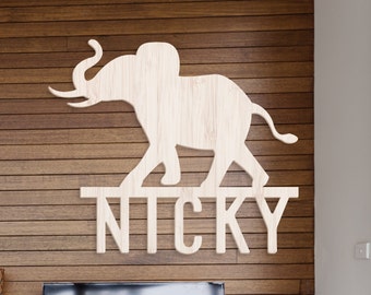 Elephant Sign, Custom Elephant Name Sign, Elephant Wall Hanging, Safari Room Decor, Custom Gifts, Personalized Name Plaque, Wood Name Sign