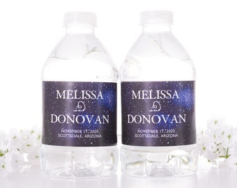 Custom Wedding Labels - Bottled Water Labels - Stickers for Water Bottles - Wedding Water Bottle Labels - Night Sky Wedding Label - wdiW-305