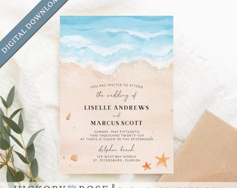 INSTANT DOWNLOAD Invitation, Editable Invitation Template, Beach Wedding Invite Template, Printable Invitation Templates | #wdi-423