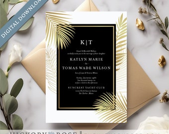 Black & Gold Wedding Invitations, Editable Invitation Template, Instant Download Wedding Invite, Wedding Invitation Template | #wdi-408