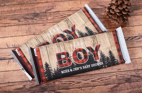 Lumberjack Candy Bar Wrappers, 25 Baby Shower Chocolate Bar Wraps, Woodland Baby Shower Candy Stickers #bsiHB-95 Il_570xn