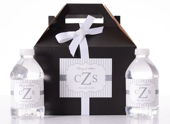 Hotel Welcome Kits - Wedding Favor Box / Welcome Box Labels Gable Wedding Box Set with Matching Water Bottle Labels - Wedding Monogram Il_570xn