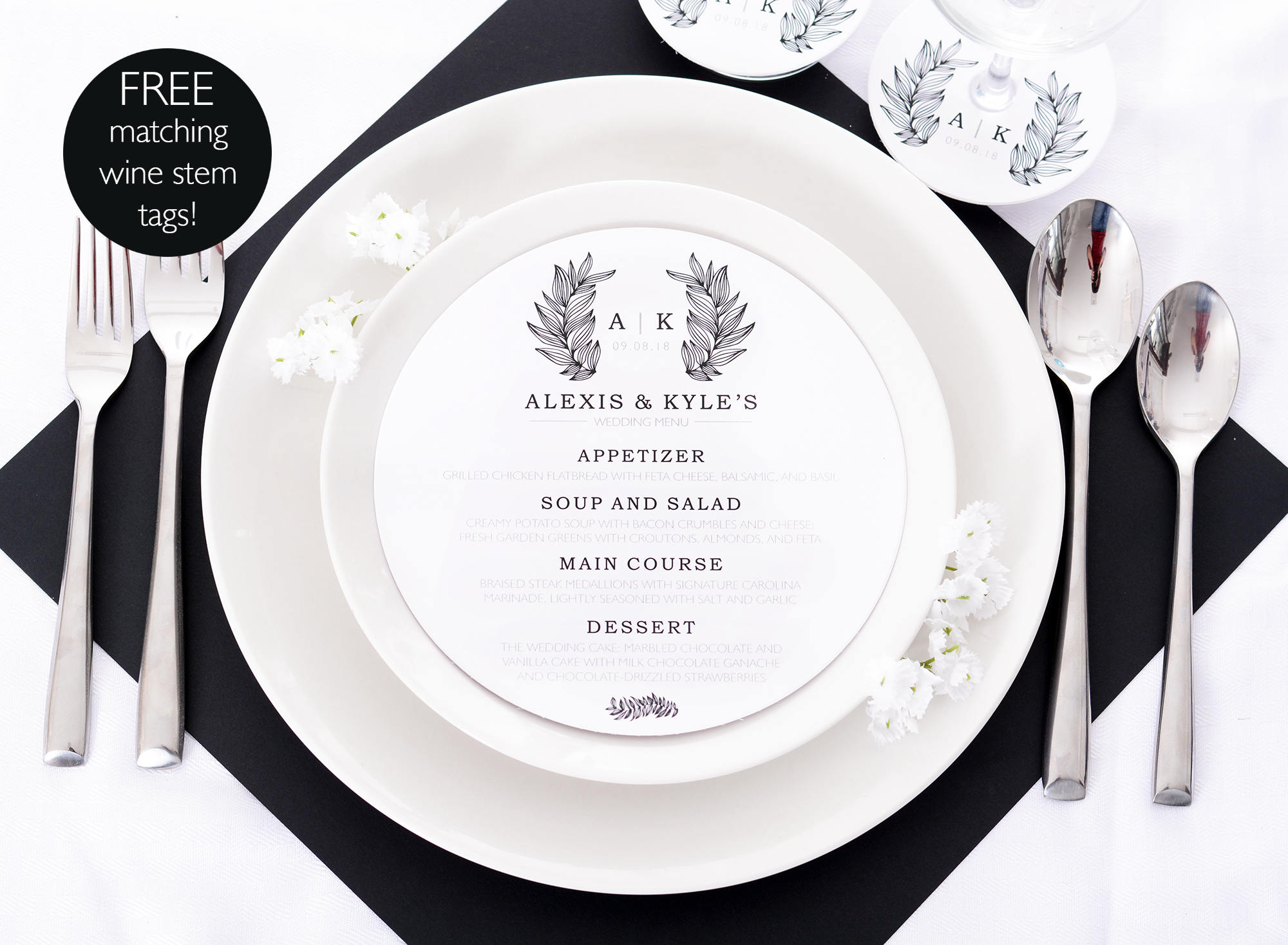 Round Wedding Menus Wedding Plate Menus FREE Matching Wine Etsy UK