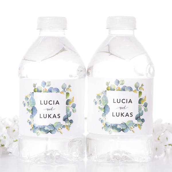 Etiquetas de botellas de agua de boda de eucalipto - Etiquetas de botellas de agua de boda personalizadas - Envolturas de botellas de boda - Etiquetas de agua embotellada - #wdiW-272