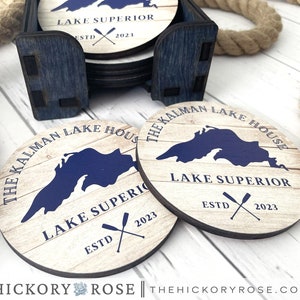 Custom Coaster Set, Coaster Gift Set, Lake Themed Wood Coasters, Laser Cut Wood Coaster Set, Lake House Decor, Custom Lake House Gifts