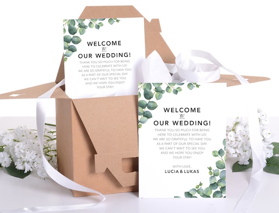 Wedding Welcome Notes, Eucalyptus Wedding Box Welcome Letters, Welcome to our Wedding, Welcome Box Note Cards #wdiWC-272 Il_570xn