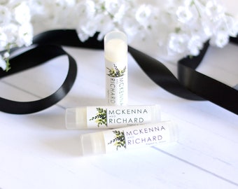 Custom Wedding Chapstick Favors, Greenery Wedding Lip Balms, Lip Balm Labels and Tubes, Leaf Wedding Chapstick #wdiL-360