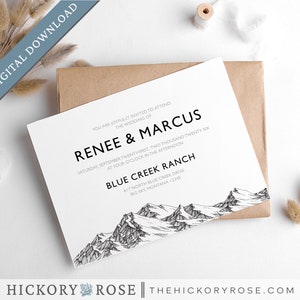 Mountain Wedding Invitations, Editable Invitation Template, Instant Download Wedding Invite, Printable Invitation Templates | #wdi-289