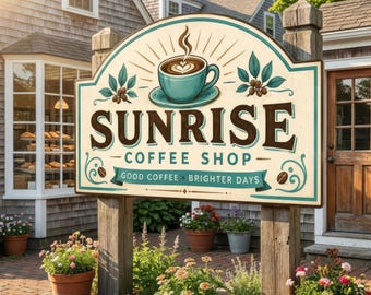 Custom Shape Branded Logo Sign | Indoor & Outdoor Printed PVC Business Signage, Coffee Storefront Signs