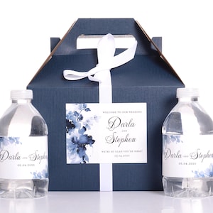 Wedding Favor Box Set, Hotel Welcome Boxes, Blue Floral Wedding Stickers, Garden Wedding Survival Kit Box #wdiG-332
