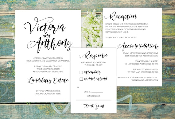 Script Wedding Invitation, Calligraphy Invitations, Formal Wedding Invite, Black and White Invitation #wdi-269 Il_570xn