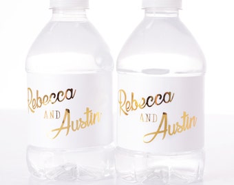 METALLIC FOIL Wedding Water Bottle Labels - REAL Metallic Water Bottle Labels - Shiny Wedding Water Bottle Labels - Personalized