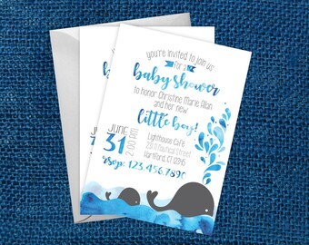 Baby Shower Invitations - Whale Baby Shower Invitations - Printed Cute Baby Shower Invitation - Personalized Whale Baby Shower Invitations