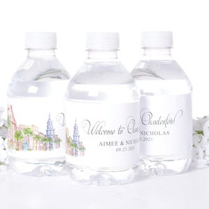 Charleston SC Skyline Water Bottle Labels, Charleston Wedding Stickers, Charleston Wedding Decor, Wedding Bottle Stickers, Charleston Theme