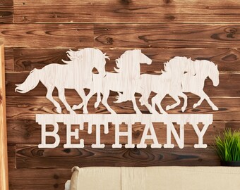Custom Horse Name Sign, Horse Herd Name Sign, Wooden Name Cutout, Horse Wall Decor, Wooden Horse Gifts, Kids Room Decor Sign