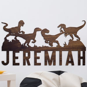 Dinosaur Wall Decor, Velociraptor Name Sign, Dinosaur Gifts, Raptor Pack Name Sign, Kids Room Decor, Dinosaur Kids Gifts, Wooden Sign