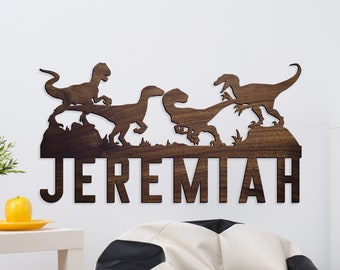 Dinosaur Wall Decor, Velociraptor Name Sign, Dinosaur Gifts, Raptor Pack Name Sign, Kids Room Decor, Dinosaur Kids Gifts, Wooden Sign