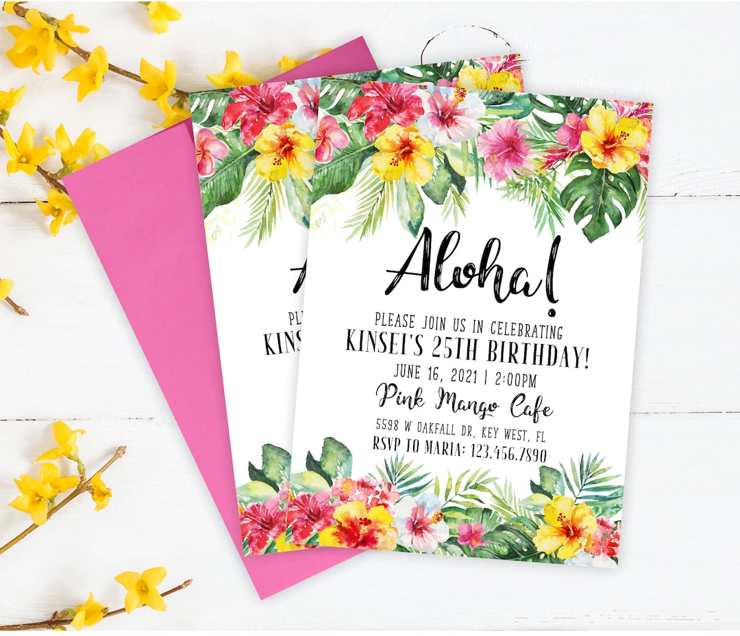 Hawaiian Birthday Invitations, Hawaiian Luau Invitation, Custom