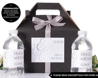 Hotel Wedding Box - Wedding Welcome Boxes with Matching Water Labels - Wedding Survival Kit -Wedding Monogram Gift Boxes - #wdiG-257