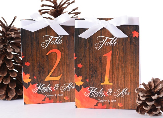 Autumn Wedding Table Number Tent Cards Fall Wedding Table