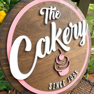 Custom Bakery Logo Sign, Cake Shop Store Sign, Wooden 3D Business Sign, Custom Logo Signage, Outdoor Shop Sign, Customized Brand Sign