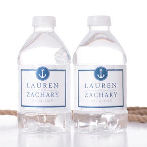 Nautical Wedding Water Bottle Labels Wedding Bottle Stickers Water Bottle Labels for Weddings Nautical Theme Waterproof wdiW-215 image 1