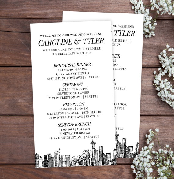 City Skyline Wedding Cards Printed Wedding Itinerary Destination