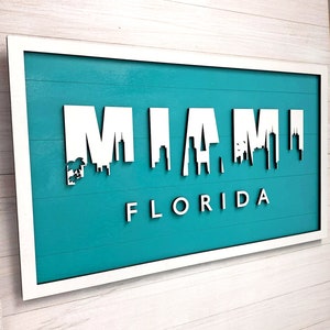 Miami FL Decor, Miami Wall Sign, Florida Home Decor, Florida Gifts, Miami Art Print, Laser Cut Wooden Sign, Miami Skyline, Miami Gift Ideas