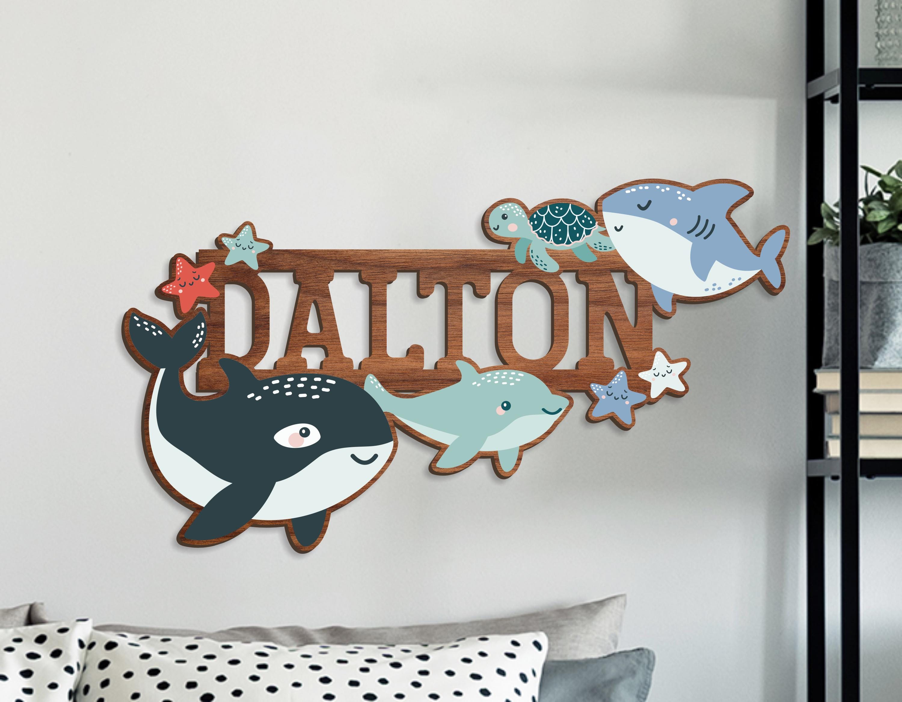 Ocean Animals Baby Name Sign, Custom Kids Wall Decor, Kids Name Cutout, Coastal Marine Decor, Sea Creatures Wall Art, Wooden Name Cutout