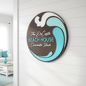 Letrero de madera personalizado para casa de playa, Regalos para casa de playa, Letrero con nombre de familia, Letrero de bienvenida costero, Regalos para inauguración de casa, Regalos para la costa
