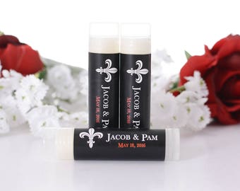 Wedding Lip Balm Favors - Custom Wedding Chapstick - Fleur de Lis Wedding Stickers - Personalized Lip Balm Favors