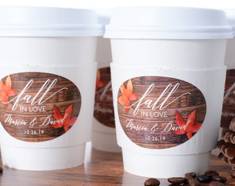 Wedding Coffee Cups - Autumn Wedding Cups - Hot Chocolate Bar - Beverage Supplies - Wedding Coffee Labels - Coffee Cup Sleeves - #wdiCF-234