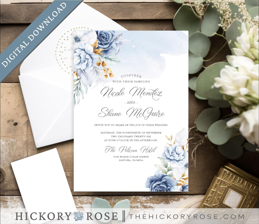 Dusty Blue Invitations, Editable Invitation Template, INSTANT DOWNLOAD ...