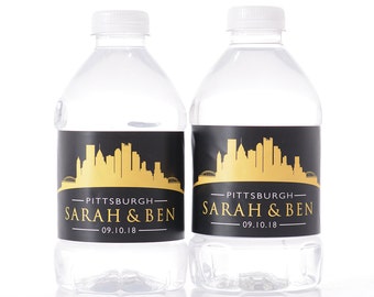 Pittsburgh Wedding Skyline Water Bottle Labels - 30 Wedding Water Labels - PIttsburgh Skyline Wedding Stickers - Destination Wedding