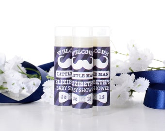 Baby Shower Lip Balm Favors - Mustache Chapstick Stickers and Tubes - Custom Baby Shower Chapstick - Custom Baby Shower Labels - #bsiL-63