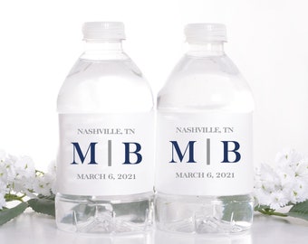 Wedding Water Bottle Labels - Custom Water Bottle Labels - Waterproof Water Bottle Labels - Monogram Wedding Stickers (mon-227)
