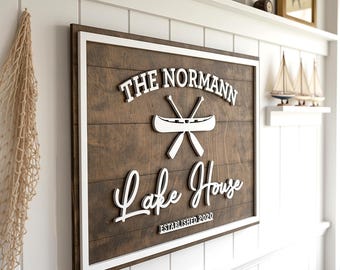 Family Lake House Sign, Custom Last Name Sign, 3D Wood Wall Sign, Rustic Lake Home Decor, Personalized Housewarming Gifts
