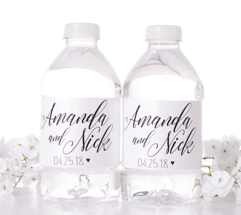 Script Wedding Water Bottle Labels Calligraphy Water
