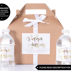 METALLIC FOIL Wedding Favor Boxes Wedding Gift Box Sets with Water Bottle Labels Hotel Welcome Boxes Shiny Stickers wdiG-269 image 1